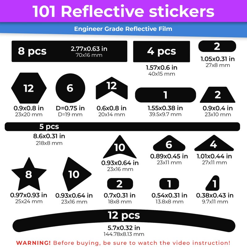 LOOM Reflective Stickers Mega Kit (101pcs Black)â€¢ Nighttime Safety Waterproof Self-Adhesive Decals for Helmets, Skateboard, Bike, Scooter, E-Bike, Motorcycle & Strollers â€¢ Bright Colors - Image 3