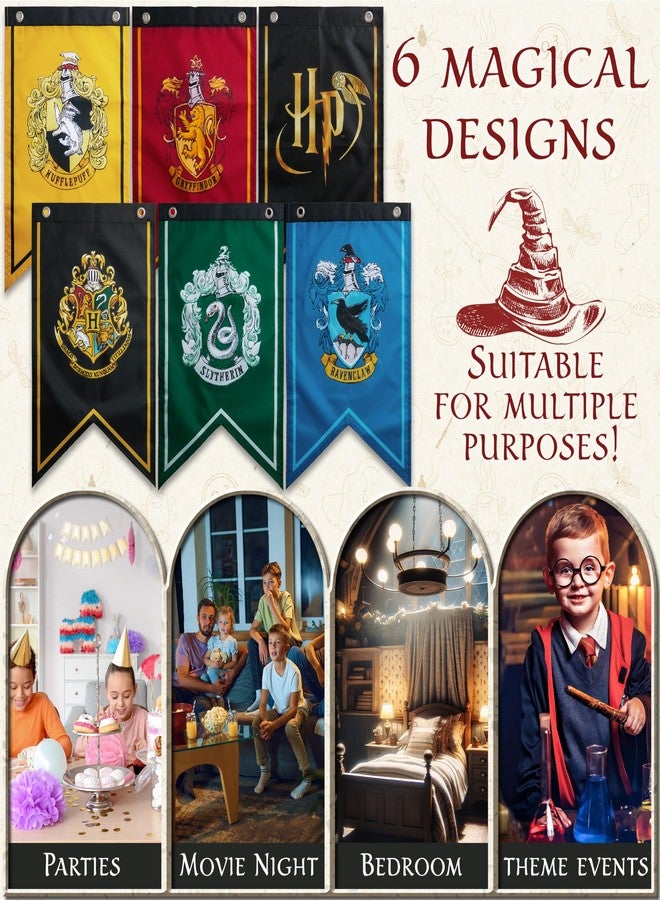 Harry Potter Party Decorations 6 Banners 20” x 12” Hogwarts Flags Birthday & Home Decoration - Image 3