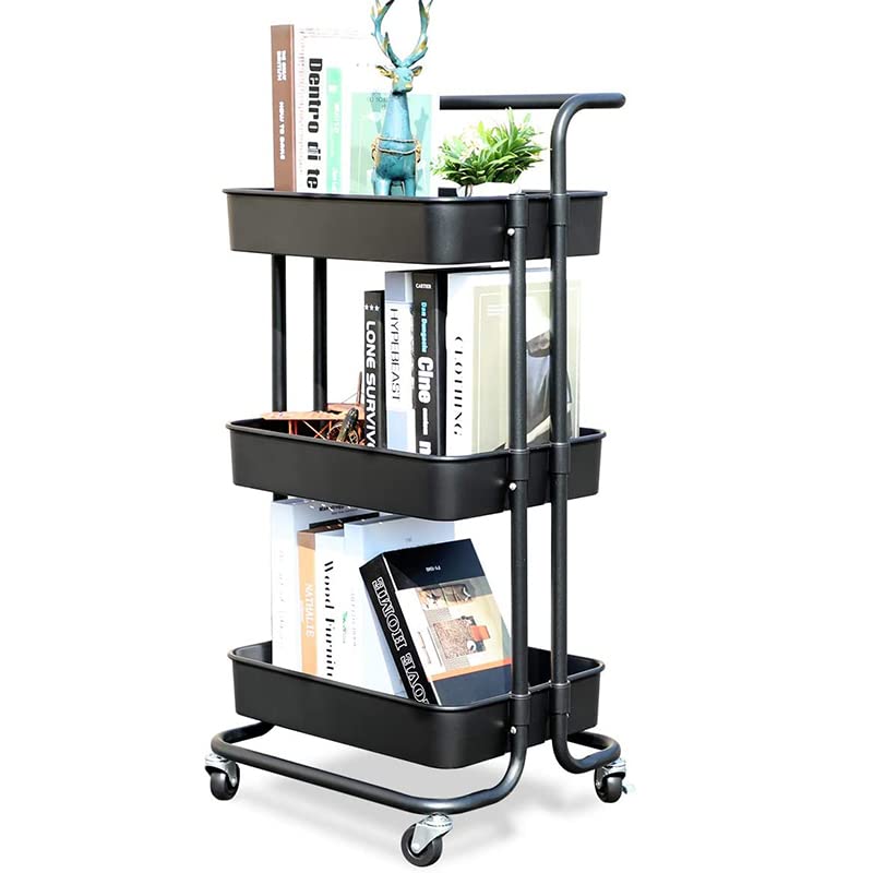 DASNDAS 3 Tier Rolling Cart Utility Organizer MultiFunction Storage Serving Trolley with Handle and Lockable Wheels for Home Kitchen Bathroom Living Room Office Salon - Image 3