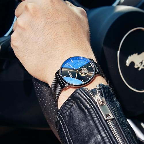 SOLLEN Men's Automatic Watch, Original Mechanical Movement - 3ATM Water Resistant - Skeleton Design & Luminous Hands - Small Second Dial & Stainless Steel Case, Minimalist Casual Gifts for Men - Image 3