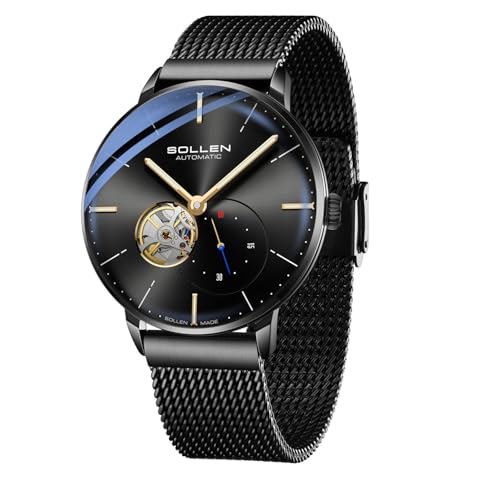 SOLLEN Men's Automatic Watch, Original Mechanical Movement - 3ATM Water Resistant - Skeleton Design & Luminous Hands - Small Second Dial & Stainless Steel Case, Minimalist Casual Gifts for Men - Image 1