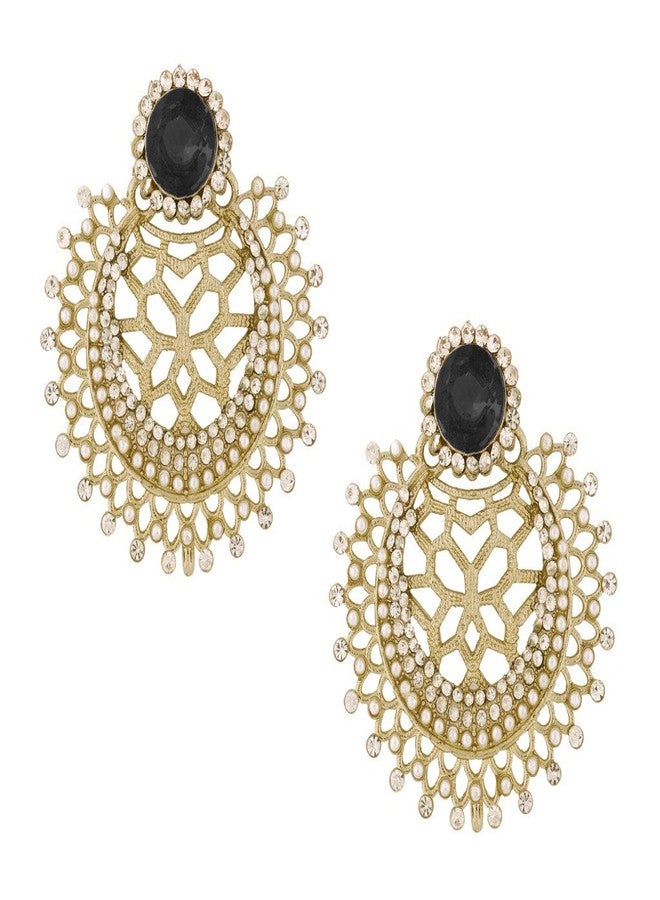 Zivom® Chaand Bali Filigree American Diamond Pearl Rhodium Black Stud Earring For Women - Image 1