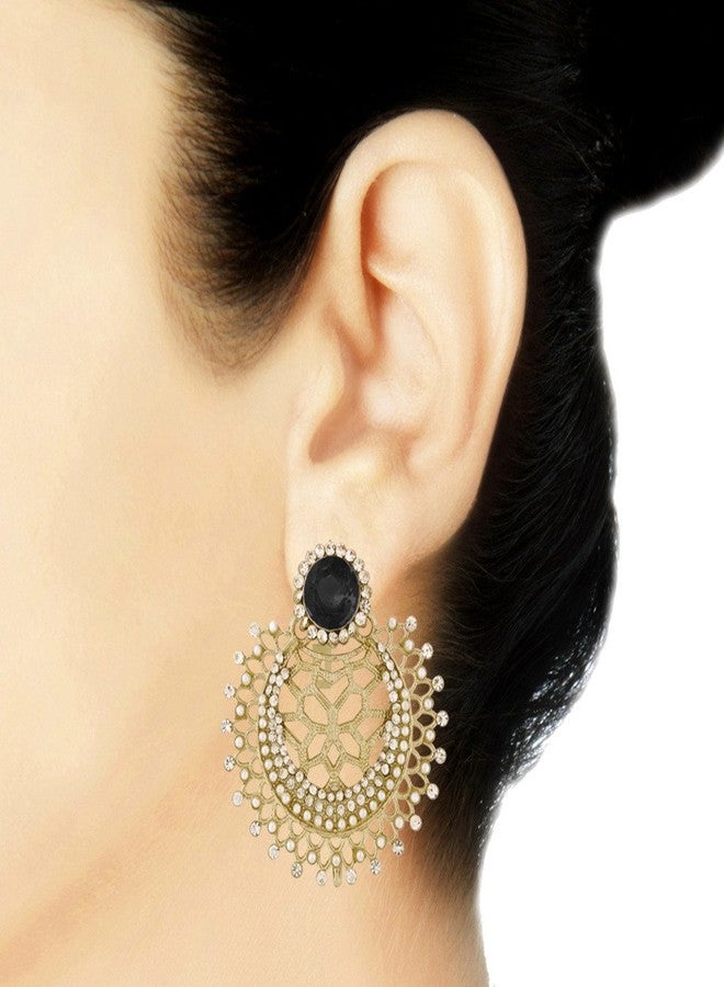 Zivom® Chaand Bali Filigree American Diamond Pearl Rhodium Black Stud Earring For Women - Image 4