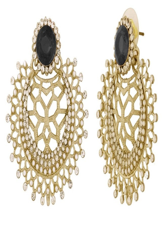 Zivom® Chaand Bali Filigree American Diamond Pearl Rhodium Black Stud Earring For Women - Image 3