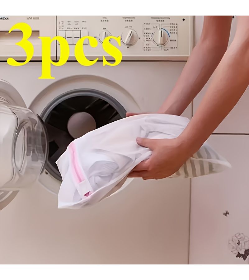 3 قطع أكياس غسيل شبكية كبيرة للملابس الحساسة، مقاومة للتشوه أثناء الغسيل - Image 1