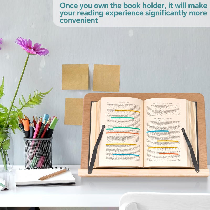 ZMHH Book Reading Stand,8 Adjustable Height Holder Tray with Elastic Page Paper Clips for Textbook/Cookbook/Music Scores/Tablet/Laptop,Lightweight Reading Hands Free Desktop Document Book Mount - Image 3