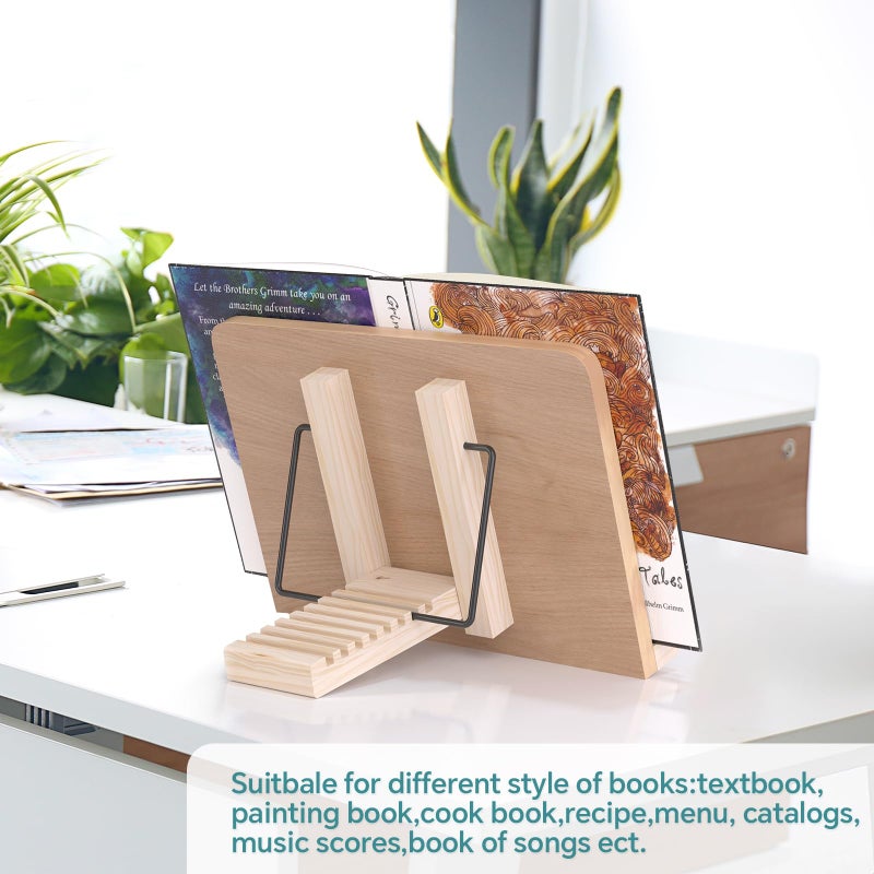 ZMHH Book Reading Stand,8 Adjustable Height Holder Tray with Elastic Page Paper Clips for Textbook/Cookbook/Music Scores/Tablet/Laptop,Lightweight Reading Hands Free Desktop Document Book Mount - Image 5