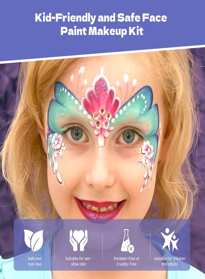Pintada Professional Face Painting Kit for Kids Adults-12*10g Non Toxic Water Activated Face Paint Kit With Brushes,Stencils，Gem Stickers;Halloween,Carnival;Water Based Facepaint Makeup Kit for Kids Party - Image 3