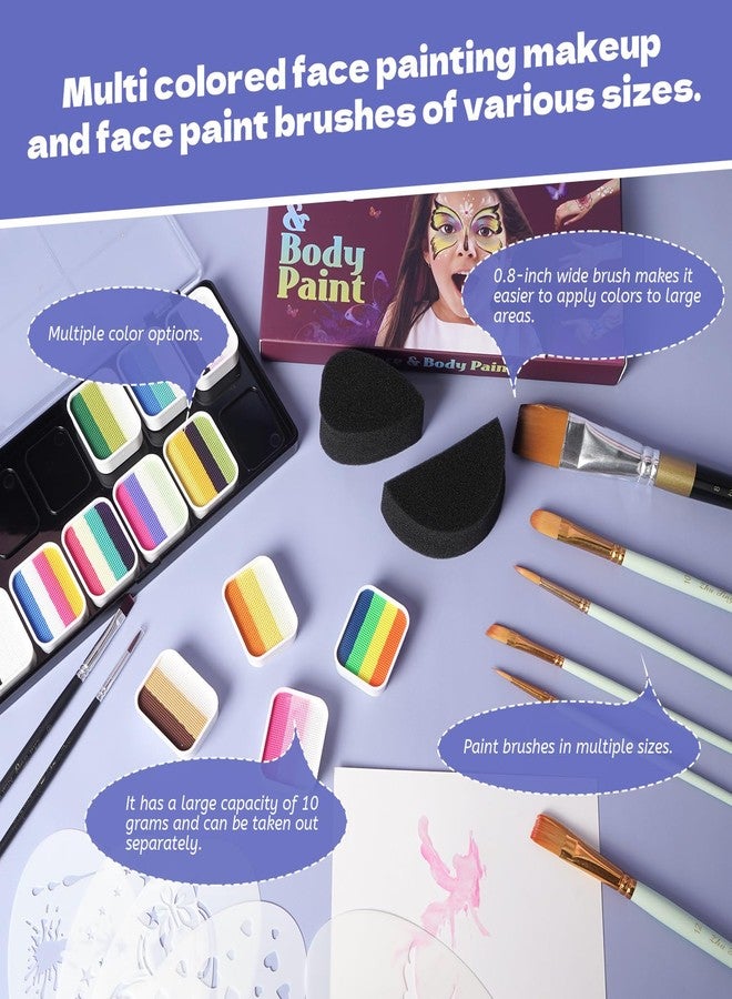 Pintada Professional Face Painting Kit for Kids Adults-12*10g Non Toxic Water Activated Face Paint Kit With Brushes,Stencils，Gem Stickers;Halloween,Carnival;Water Based Facepaint Makeup Kit for Kids Party - Image 5