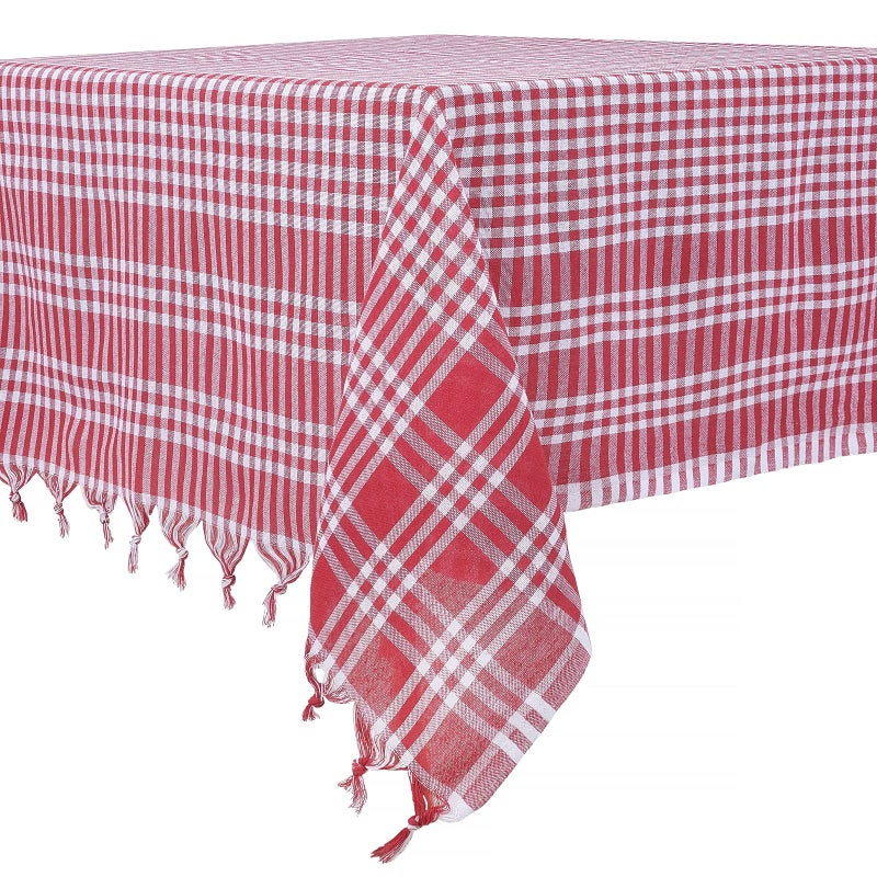 DESTALYA Checkered Tablecloth 63 x 63 Inch Picnic Blanket 100 Cotton Buffalo Check Plaid Gingham Rustic Style Linen Table Cover for Kitchen Red and White