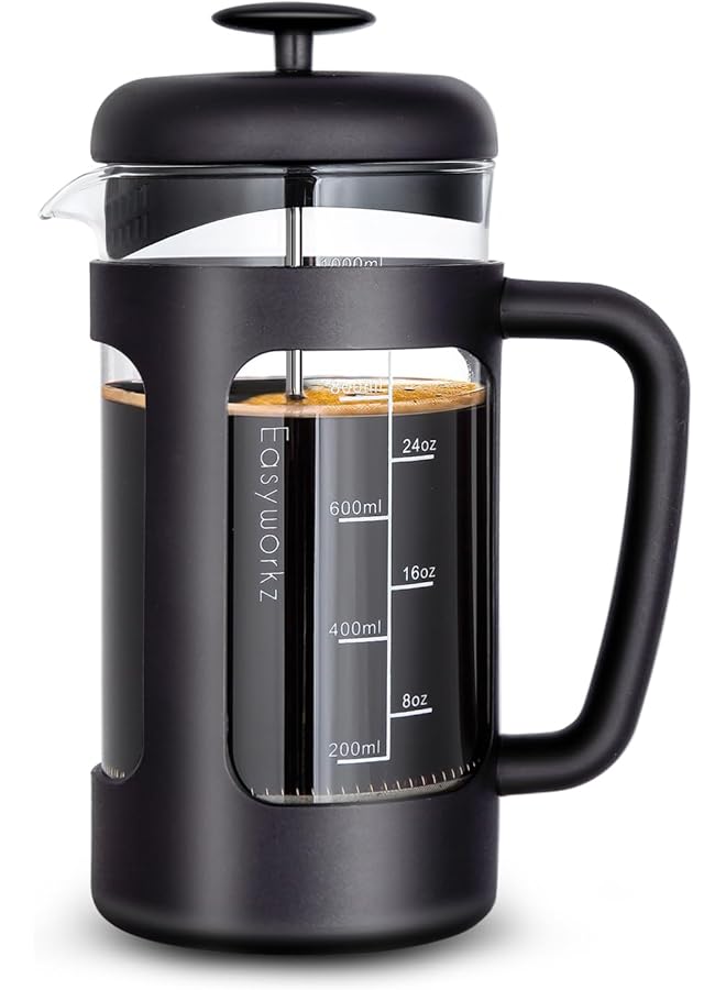 erorex French Press 1000Ml Coffee Tea Maker With Borosilicate Glass Non Slip Soft Grip Handle  - Image 1