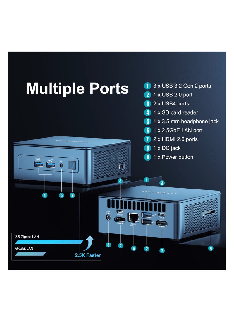 Mini IT13 Mini PC, Core i7-13700H Processor/32GB RAM/1TB SSD/Intel Iris XE Graphics/Windows 11 Pro/Blue