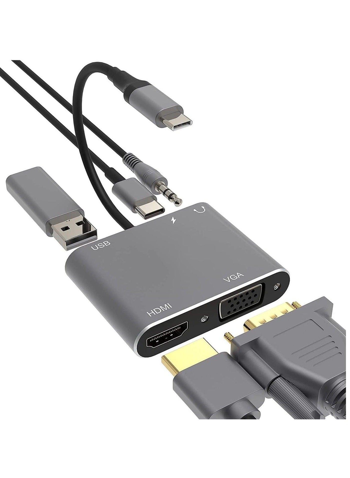 إيفركين إيفركين محول USB-C متعدد المنافذ 5 في 1 مع محول VGA إلى HDMI بقدرة 100 واط
