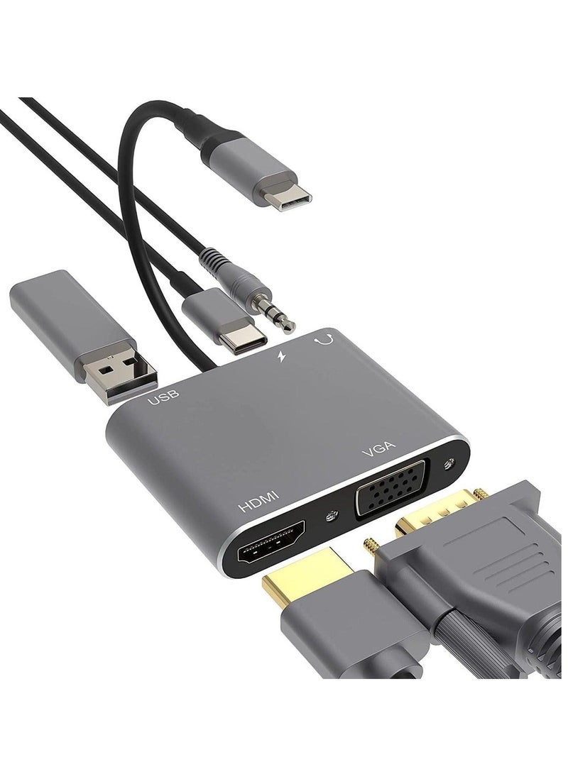 جو-ديز محول متعدد المنافذ 5 في 1 من VGA الى HDMI 4K، منفذ USB 3.0 نوع C لنقل البيانات، منفذ ميكروفون/صوت 3.5 ملم، تقنية توصيل الطاقة PD بقدرة 100 واط، لاجهزة ماك بوك اير وديل XPS وغير ذلك - Image 1