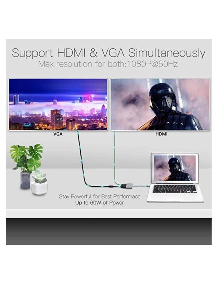 جو-ديز محول متعدد المنافذ 5 في 1 من VGA الى HDMI 4K، منفذ USB 3.0 نوع C لنقل البيانات، منفذ ميكروفون/صوت 3.5 ملم، تقنية توصيل الطاقة PD بقدرة 100 واط، لاجهزة ماك بوك اير وديل XPS وغير ذلك - Image 5