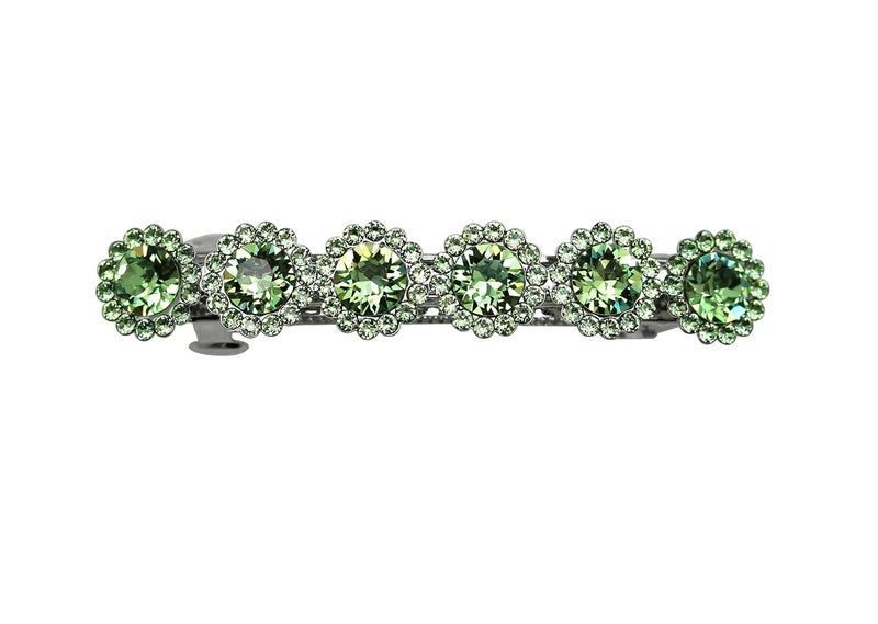 Faship Peridot Green Rhinestone Crystal Floral Small Hair Barrette Clip