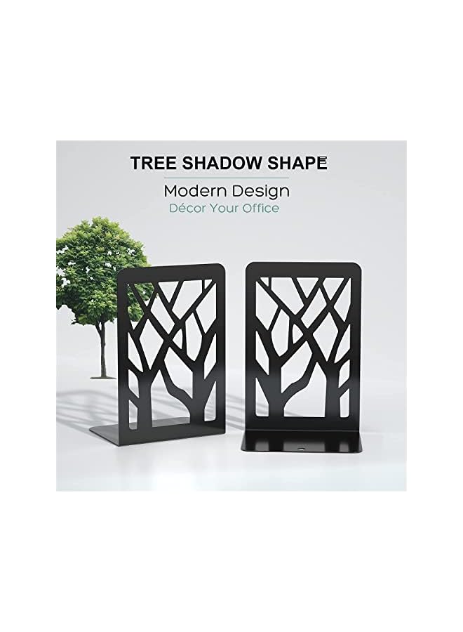 The Bros Book Ends Tree Design Modern Bookends for Shelves, Non-Skid Bookend, Heavy Duty Metal Book Stopper for Books/CDs, Decorative Book Shelf for Home, 12 x 17.5 x 9cm, Black (2 Pair/4 Pieces) - Image 5