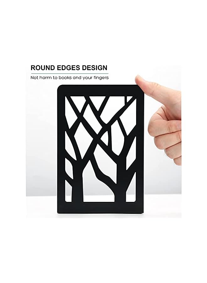 The Bros Book Ends Tree Design Modern Bookends for Shelves, Non-Skid Bookend, Heavy Duty Metal Book Stopper for Books/CDs, Decorative Book Shelf for Home, 12 x 17.5 x 9cm, Black (2 Pair/4 Pieces) - Image 3