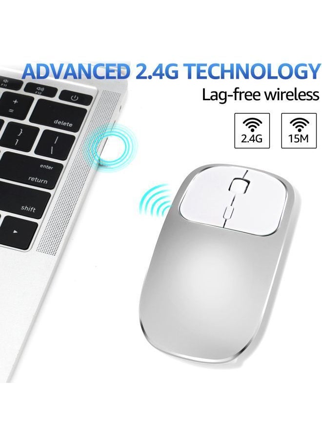 NIBEMINENT Rechargeable Wireless Optical Mouse Silver/White  - Image 4
