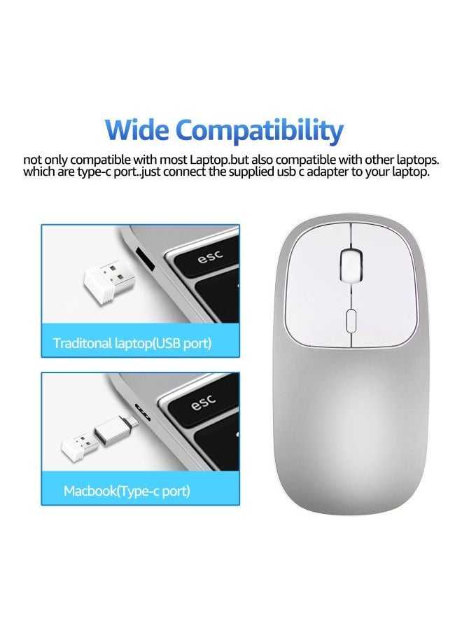 NIBEMINENT Rechargeable Wireless Optical Mouse Silver/White  - Image 5