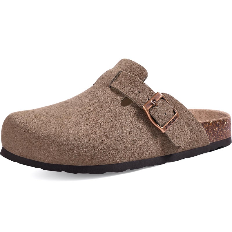 KIDMI Unisex Vegan Suede Clogs Leather Mules Womens Mens Cork Footbed Potato Shoes with Arch Support, Vegan Suede Mocha, Size 39 - Image 1