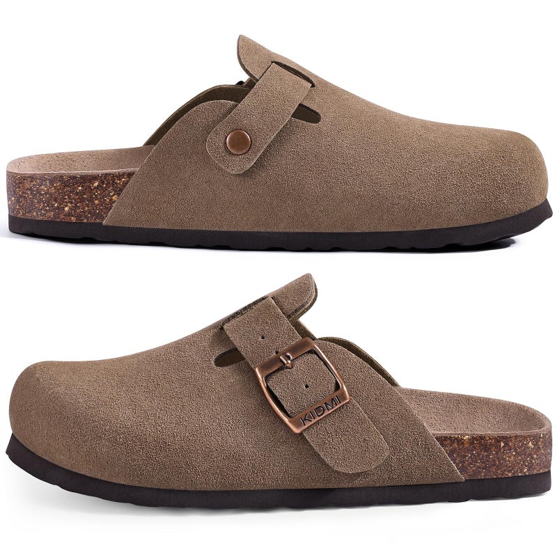 KIDMI Unisex Vegan Suede Clogs Leather Mules Womens Mens Cork Footbed Potato Shoes with Arch Support, Vegan Suede Mocha, Size 39 - Image 4