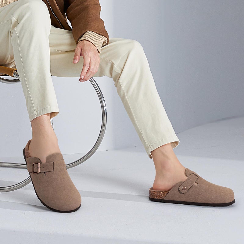 KIDMI Unisex Vegan Suede Clogs Leather Mules Womens Mens Cork Footbed Potato Shoes with Arch Support, Vegan Suede Mocha, Size 39 - Image 2