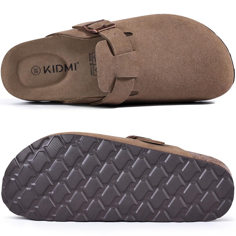 KIDMI Unisex Vegan Suede Clogs Leather Mules Womens Mens Cork Footbed Potato Shoes with Arch Support, Vegan Suede Mocha, Size 39 - Image 3