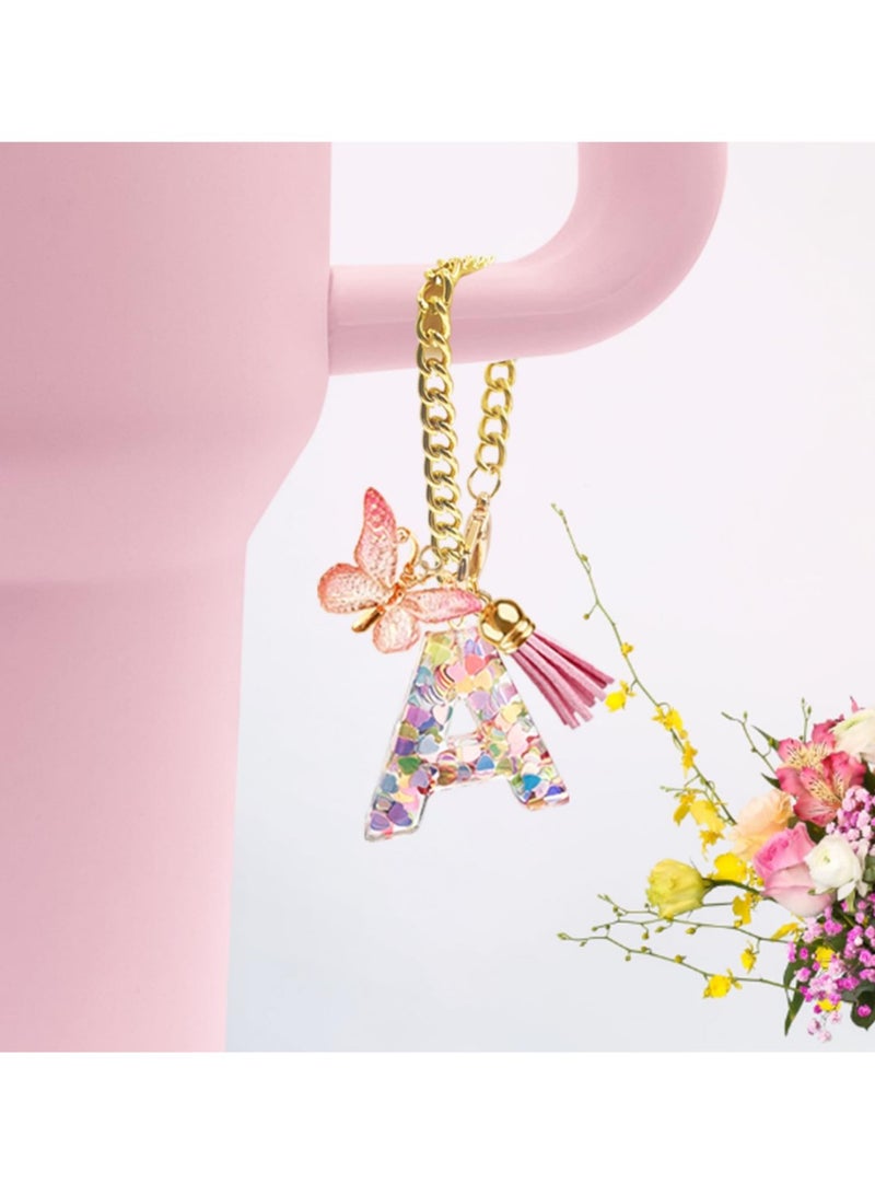 Letter Charm Accessories for Stanley Cup with Handle, Cute Initial Letter A Keychain Handle Charm with Butterfly for Stanley Tumbler for Women Girls - Image 3