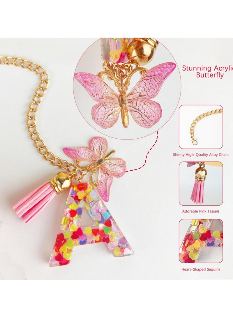 Letter Charm Accessories for Stanley Cup with Handle, Cute Initial Letter A Keychain Handle Charm with Butterfly for Stanley Tumbler for Women Girls - Image 5