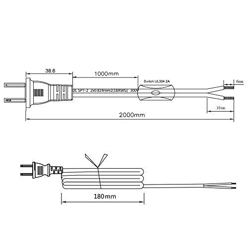 VSEER Lamp Cord has Button Switch UL304 2A/120V,Plug,Stripped Ends Ready for Wiring 18 AWG SPT-2, Black (6FT) - Image 5