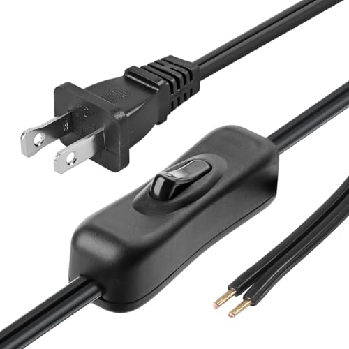 VSEER Lamp Cord has Button Switch UL304 2A/120V,Plug,Stripped Ends Ready for Wiring 18 AWG SPT-2, Black (6FT) - Image 1