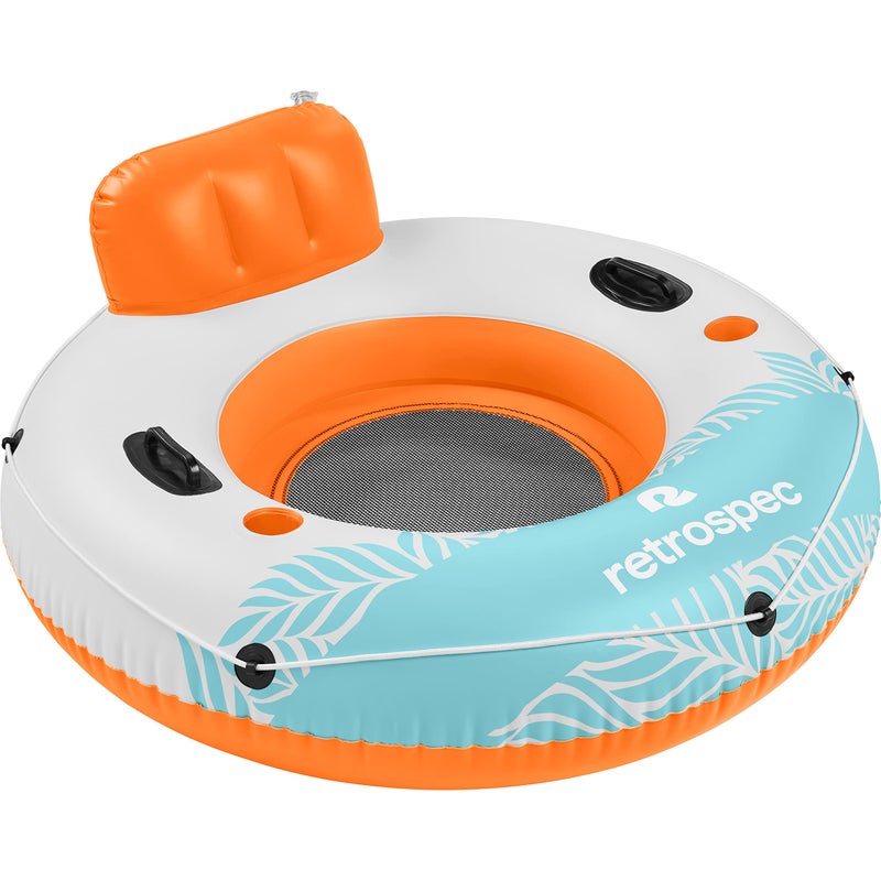 Retrospec Weekender Float River Tube for Lakes Rivers and Pools with 2 Cup Holders Builtin Backrest and Wrap Around Grab Rope for Easy Transport