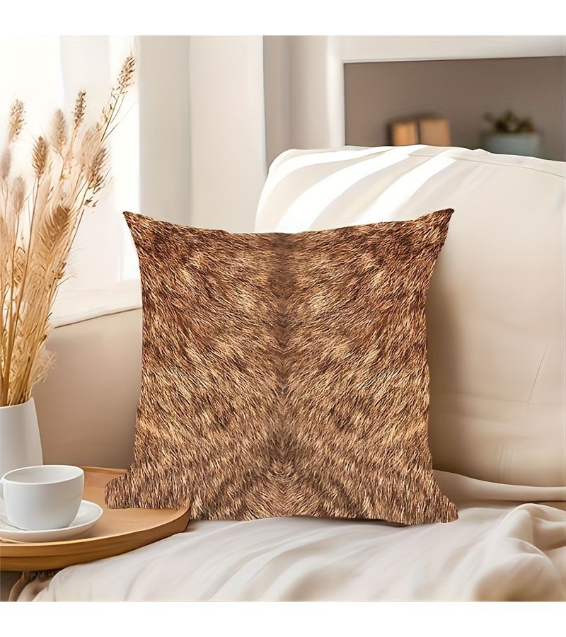 1pc 18x18 Inch Contemporary Short Plush Throw Pillow Cover Realistic Animal Fur Print Machine Washable Zipper Closure For Home Office And Car Decorative Cushion Case Cover Only No Insert - Image 2