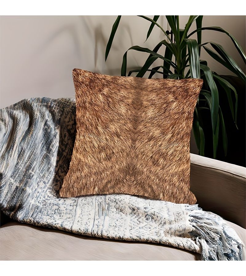1pc 18x18 Inch Contemporary Short Plush Throw Pillow Cover Realistic Animal Fur Print Machine Washable Zipper Closure For Home Office And Car Decorative Cushion Case Cover Only No Insert - Image 1