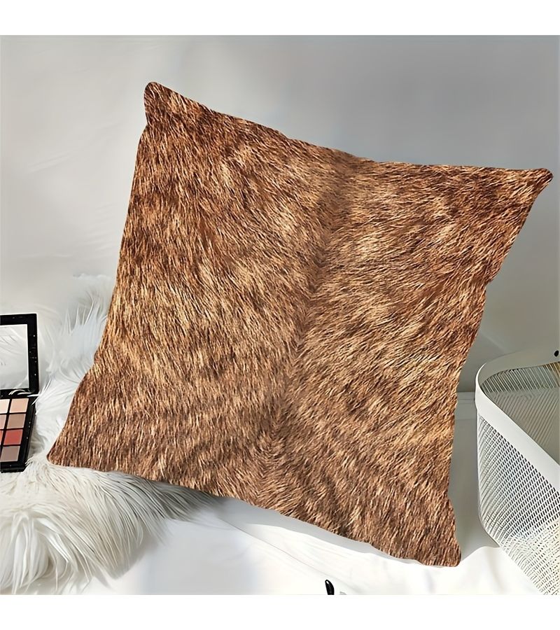 1pc 18x18 Inch Contemporary Short Plush Throw Pillow Cover Realistic Animal Fur Print Machine Washable Zipper Closure For Home Office And Car Decorative Cushion Case Cover Only No Insert - Image 4