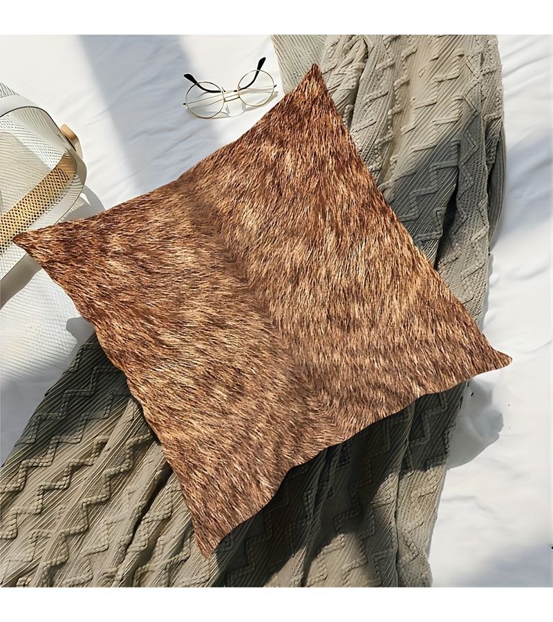 1pc 18x18 Inch Contemporary Short Plush Throw Pillow Cover Realistic Animal Fur Print Machine Washable Zipper Closure For Home Office And Car Decorative Cushion Case Cover Only No Insert - Image 5