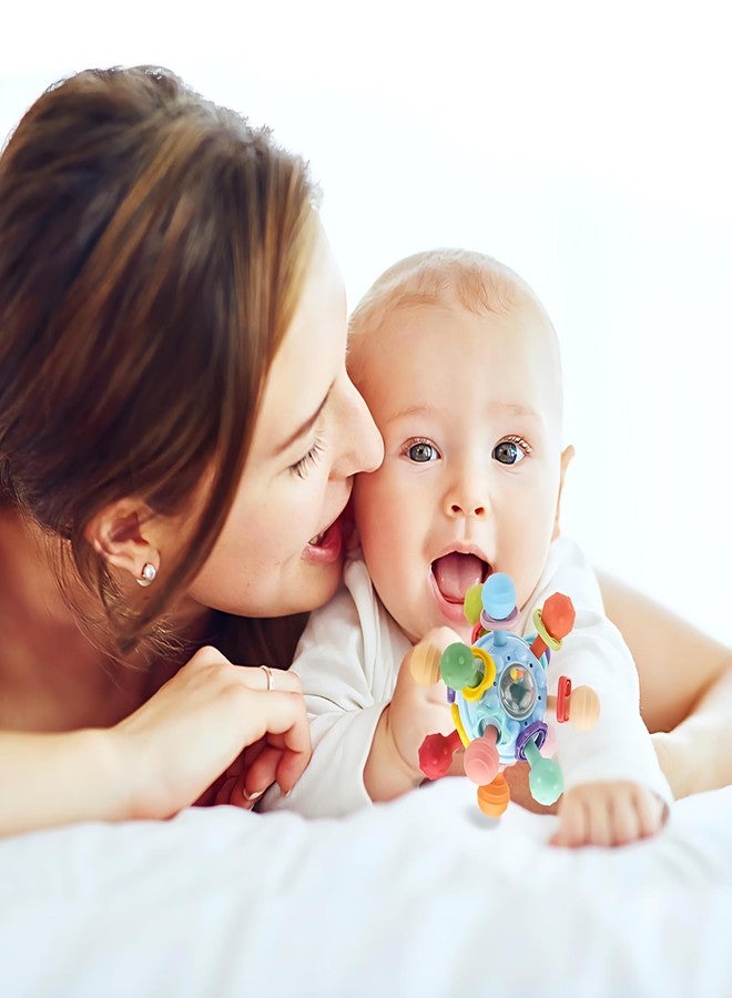 Brand Conquer Baby Ball Toy, BPA-Free Sensory Teething Toy for 3+ Months, Soft Chewable Textured Teether with Rattle, Colorful Grasping & Development for Infants (Montessori Teether Blue) - Image 2