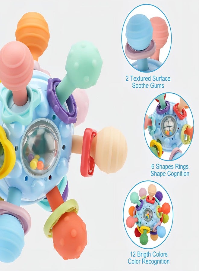 Brand Conquer Baby Ball Toy, BPA-Free Sensory Teething Toy for 3+ Months, Soft Chewable Textured Teether with Rattle, Colorful Grasping & Development for Infants (Montessori Teether Blue) - Image 4