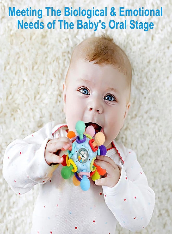 Brand Conquer Baby Ball Toy, BPA-Free Sensory Teething Toy for 3+ Months, Soft Chewable Textured Teether with Rattle, Colorful Grasping & Development for Infants (Montessori Teether Blue) - Image 5