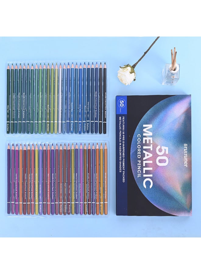 Brutfuner This Model Metal Black Wood 12 Color Pencil 50 Color Creative Graffiti Pen Painting Color Pen Black Card Diy Pen - Image 3