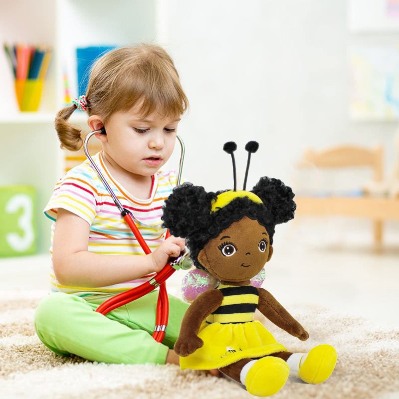 JUSTQUNSEEN Black Baby Doll  Black Dolls African American Stuffed Toy  12  Rag Dolls For Girls Soft Gifts  Toys For 2 3 Year Old Girl  Brown Doll Fairy Baby Toy For 2 3 Year Old Girls (Small-Black Bee) - Image 4