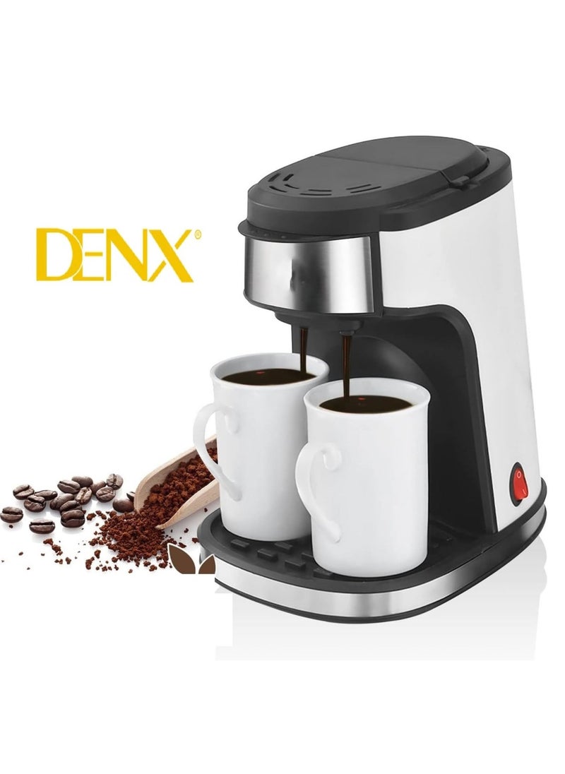 Denx Automatic Drip Coffee Maker For Espresso, Tea, And Milk Powder With Double Cup Stainless Steel 450W - Image 1
