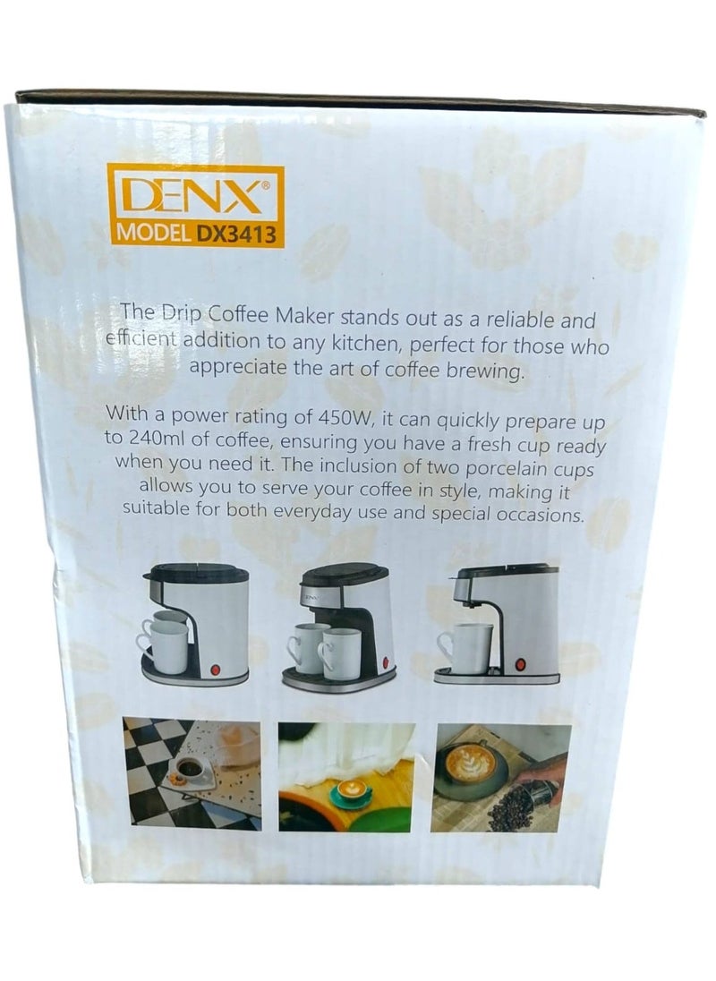 Denx Automatic Drip Coffee Maker For Espresso, Tea, And Milk Powder With Double Cup Stainless Steel 450W - Image 5