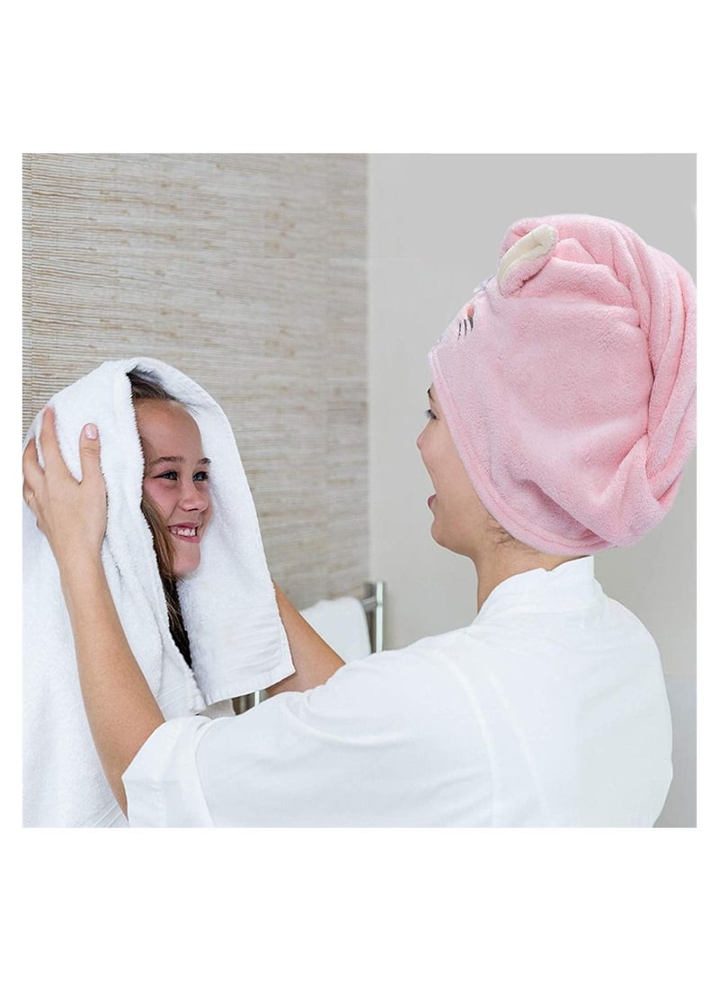 Y&D Hair Drying Cap, SYOSI 3 Pack Microfiber Towel Wrap, Super Absorbent Turban with 2 Buttons Anti Frizz Quick Twist for Woman Girl (Kitty) - Image 2
