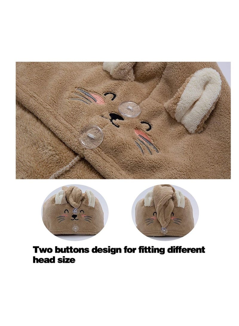 Y&D Hair Drying Cap, SYOSI 3 Pack Microfiber Towel Wrap, Super Absorbent Turban with 2 Buttons Anti Frizz Quick Twist for Woman Girl (Kitty) - Image 5