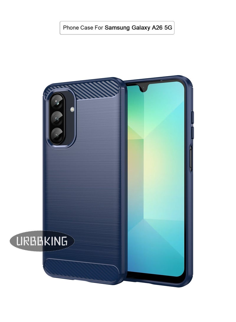 URBBKING Slim Fit Phone Cover with Shock-Absorption, Carbon Fiber TPU Rubber Protective Case For Samsung Galaxy A26 5G Blue - Image 1
