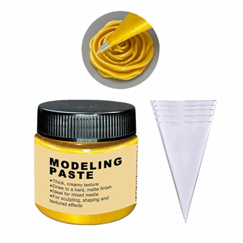 JAJADO Golden Modeling Paste for Textured Art 353Oz100ml with 5pcs Bag 3D Sculpture Painting Paint Acrylic Medium Texture Paste for Craft Stencils for Painting Ideal for WoodTShirtsGlassStone - Image 1
