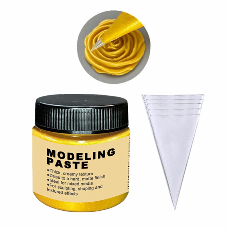 JAJADO Golden Modeling Paste for Textured Art 353Oz100ml with 5pcs Bag 3D Sculpture Painting Paint Acrylic Medium Texture Paste for Craft Stencils for Painting Ideal for WoodTShirtsGlassStone - Image 3