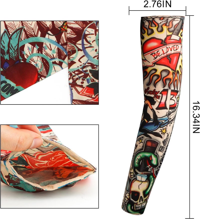 YARIEW 6pcs Temporary Tattoo Sleeves, 6pcs Set Arts Temporary Fake Slip On Tattoo Arm Sleeves Kit, Multicolor-8, Large - Image 2